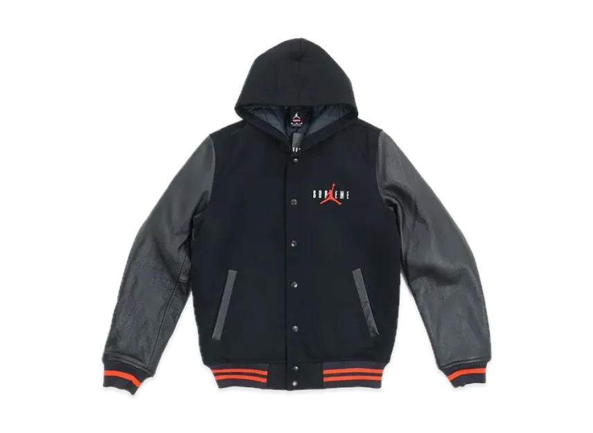 Supreme x Jordan Hooded Varsity Jacket "Black"
