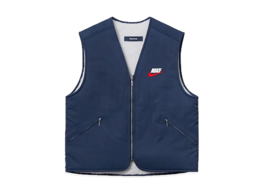 Supreme NIKE Reversible Nylon Sherpa Vest "Navy"