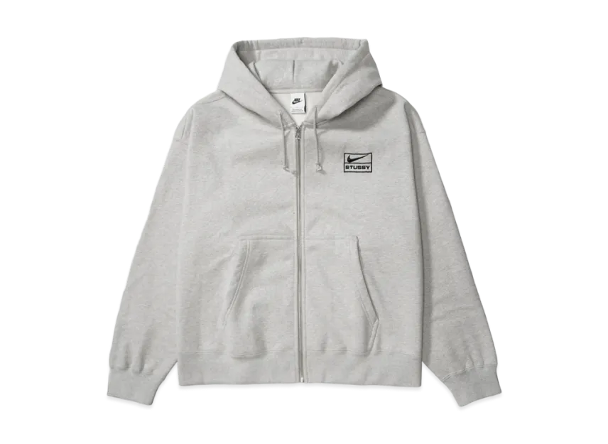 Stussy x Nike Fleece Zip Hoodie "Grey Heather" (US Size) FJ9181-050