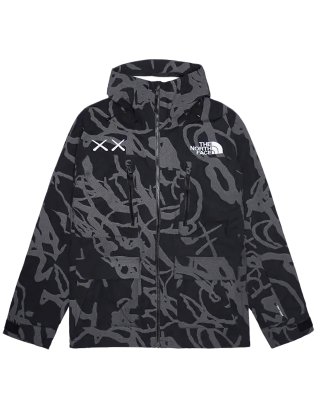 Black and gray patterned jacket with a brand logo on a white background