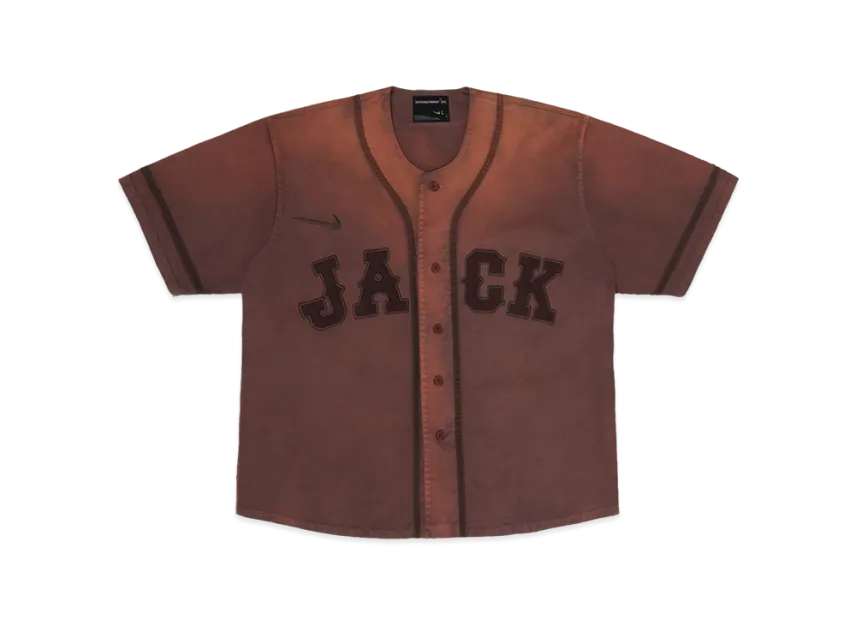Brown baseball jersey with 'JACK' printed on it against a white background