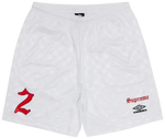 White shorts with red number 2 and 'Supreme' logo on a white background