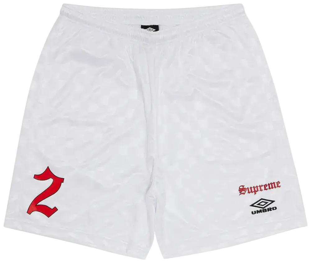 White shorts with red number 2 and 'Supreme' logo on a white background