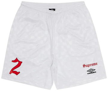 White shorts with red number 2 and 'Supreme' logo on a white background