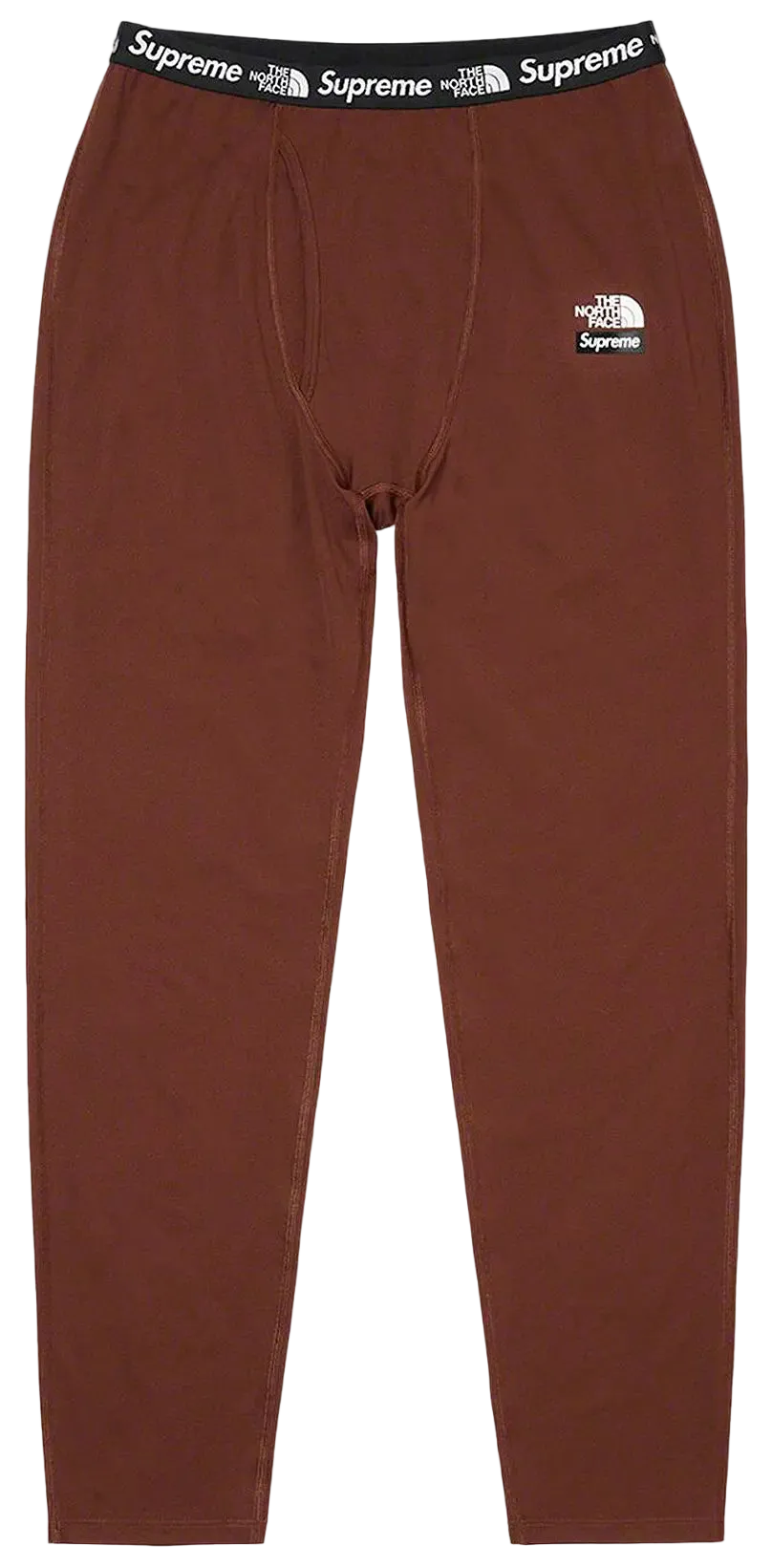 Brown pants with Supreme and The North Face logos on a white background