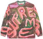 Supreme sweatshirt with abstract design and brand logo on a white background