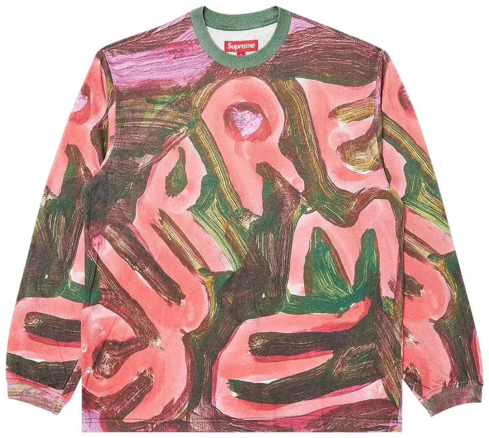 Supreme sweatshirt with abstract design and brand logo on a white background