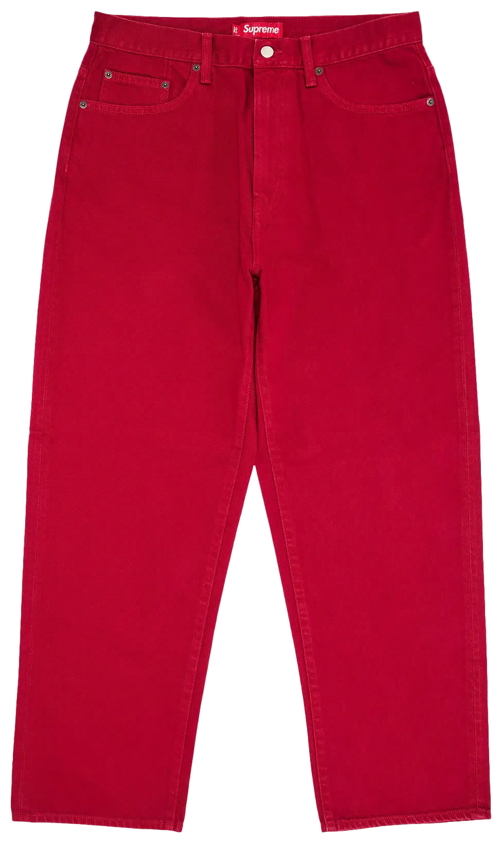 Red pants with Supreme logo on a white background