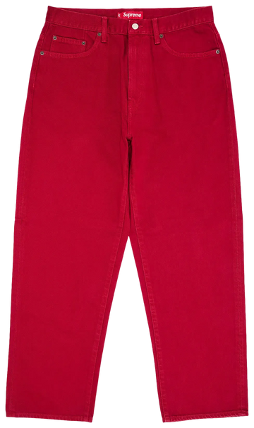 Red pants with Supreme logo on a white background