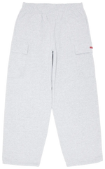 Light gray pants with a red tag on a white background