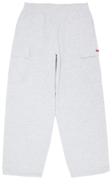 Light gray pants with a red tag on a white background