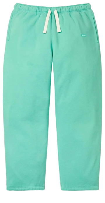 Turquoise sweatpants with a white drawstring on a white background