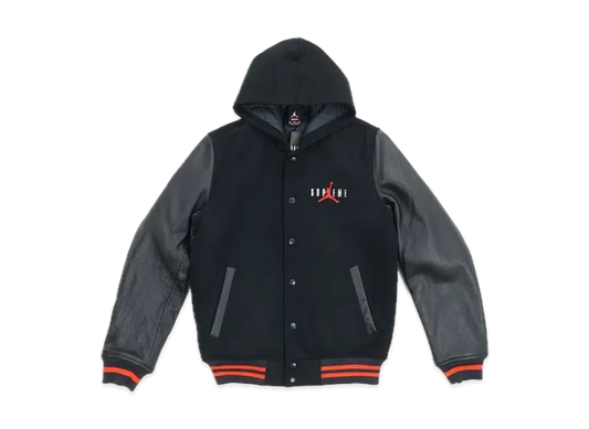 Supreme x Jordan Hooded Varsity Jacket "Black"