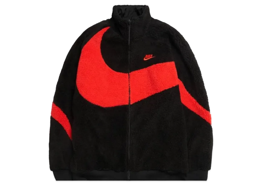 Nike Big Swoosh Reversible Boa Jacket  "Black Chili Red"
