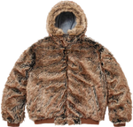 Brown fur jacket with a hood on a white background