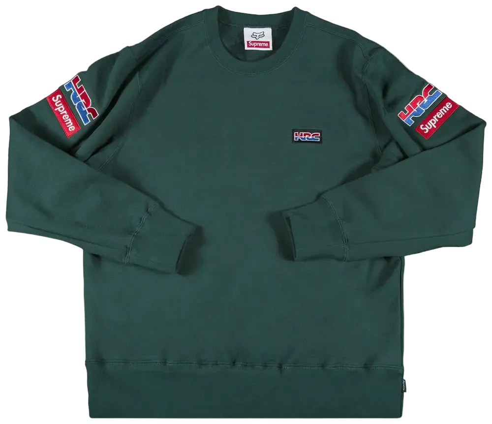Green sweatshirt with Supreme and Patagonia logos on a white background