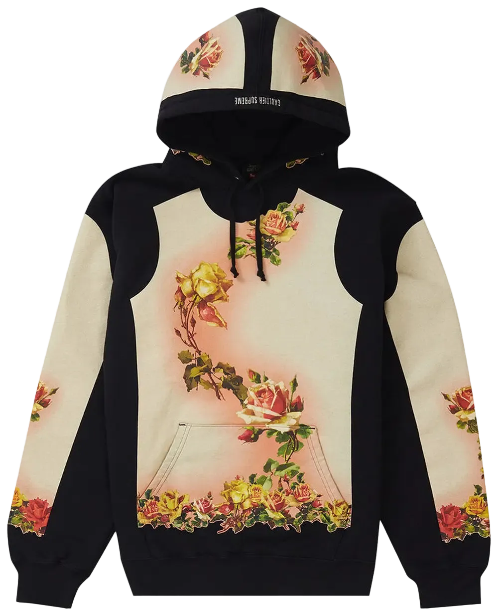 Hoodie with floral designs on a white background