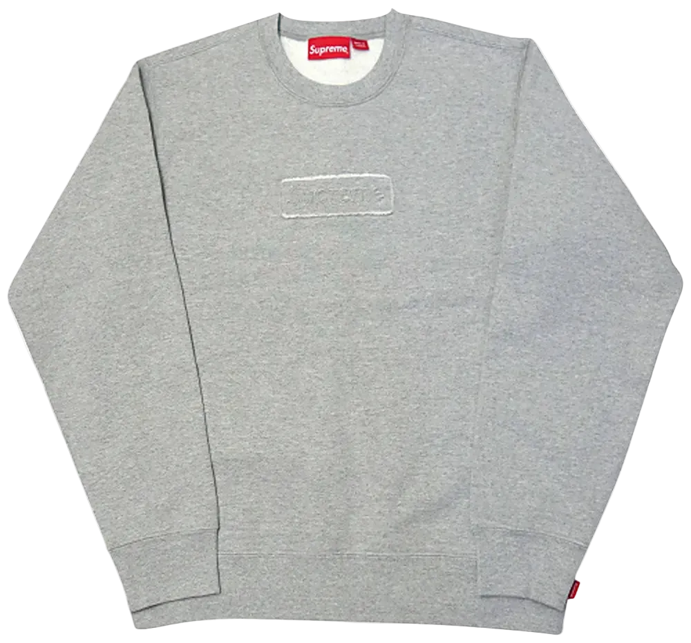 Gray sweatshirt with a small logo on a white background