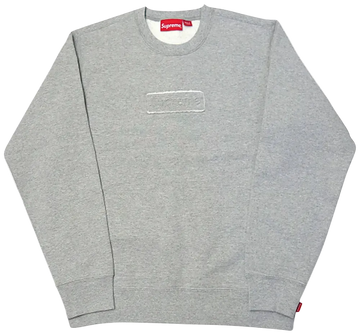 Gray sweatshirt with a small logo on a white background
