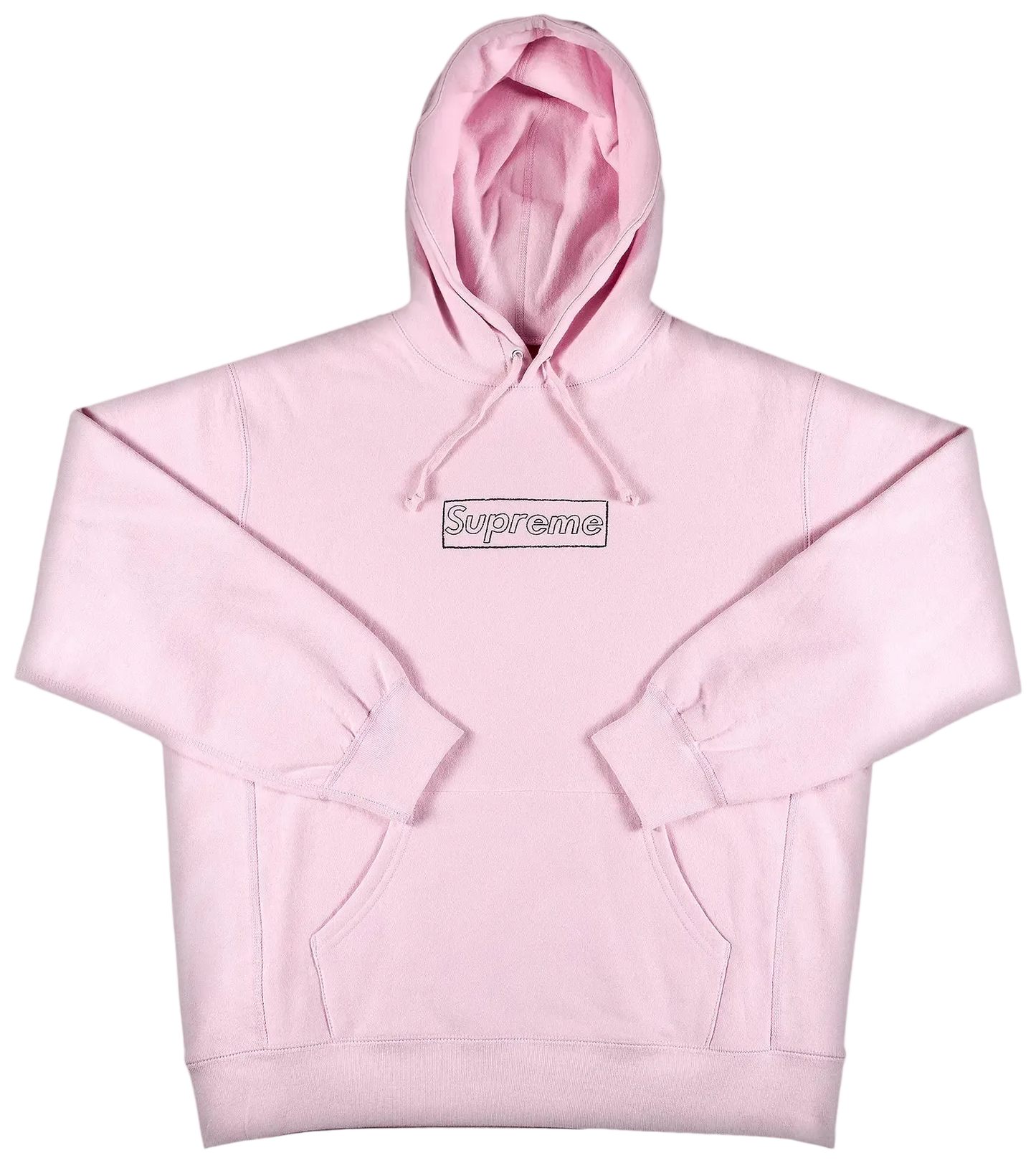 Pink hoodie with Supreme logo on a white background