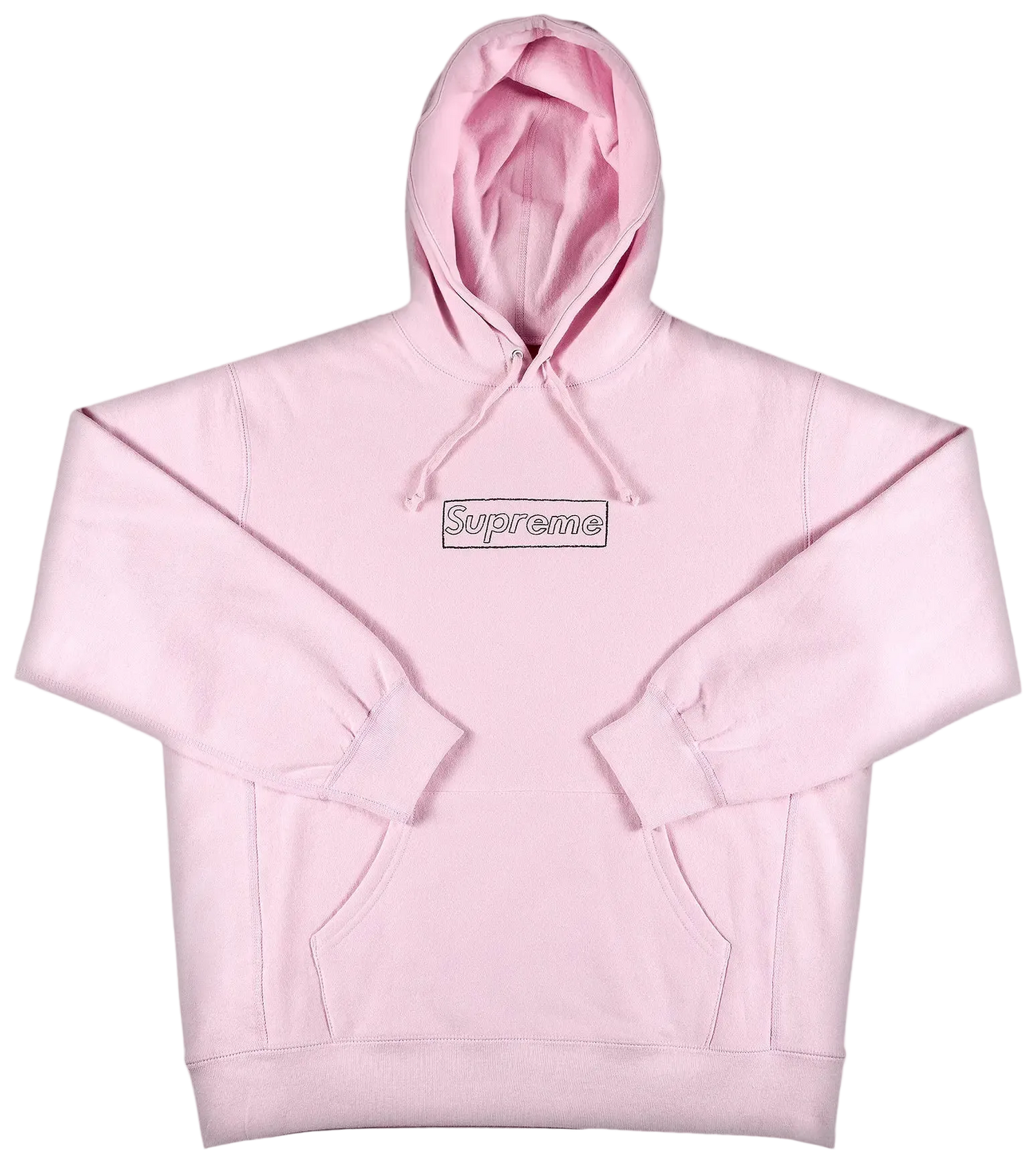 Pink hoodie with Supreme logo on a white background