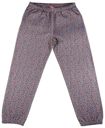 Floral-patterned pajama pants on a white background
