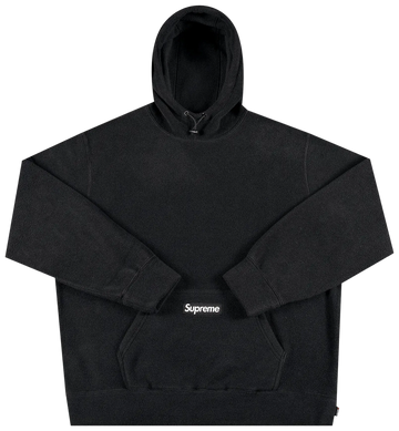 Black hoodie with Supreme logo on a white background