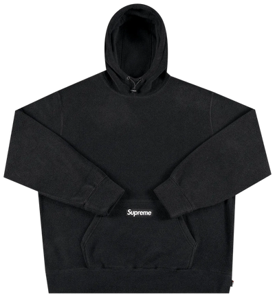 Black hoodie with Supreme logo on a white background