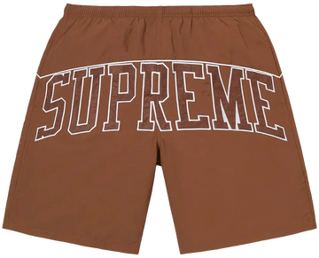 Brown shorts with 'Supreme' logo on a white background