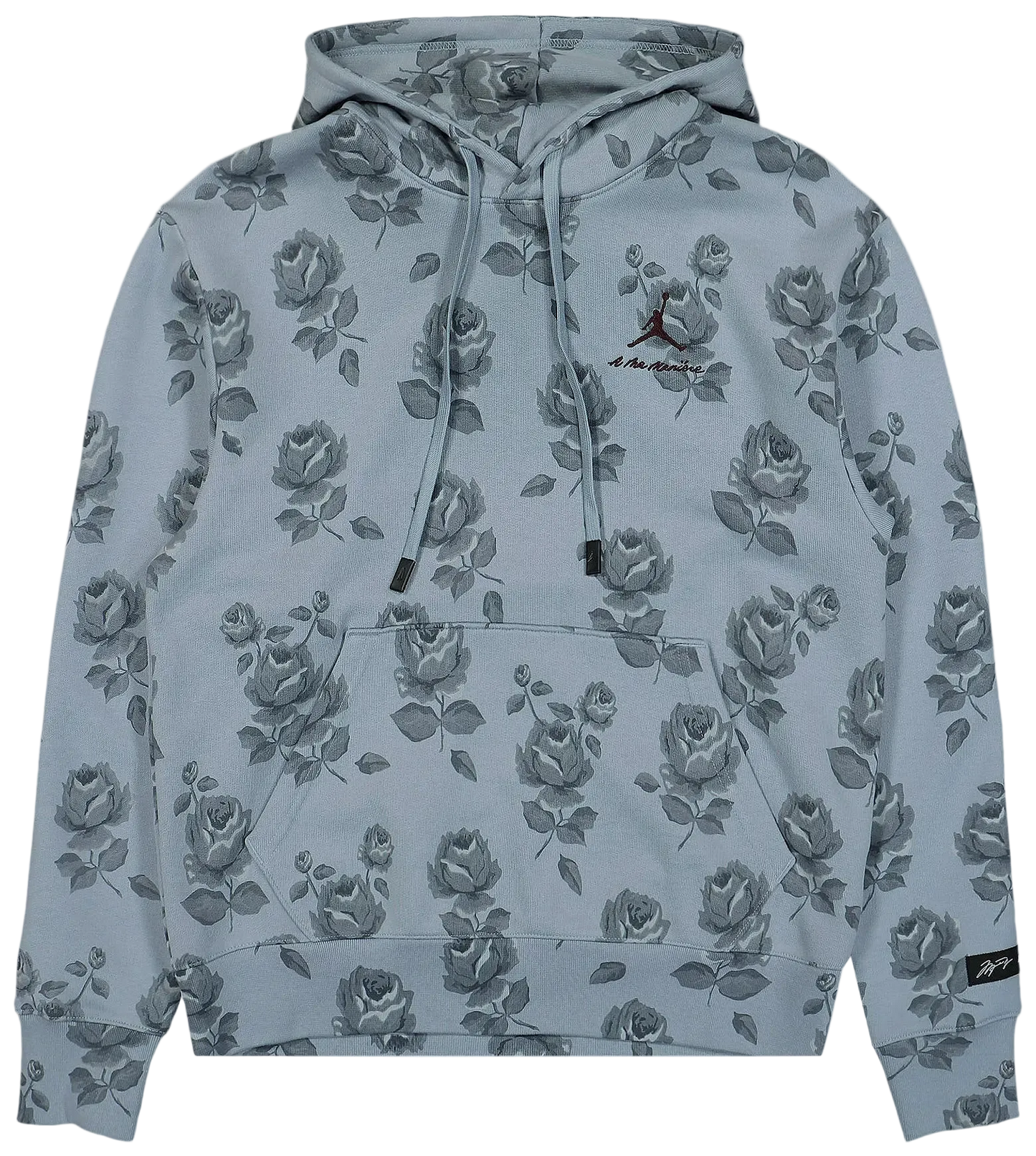 obsidian mist hoodie rose pattern and Jordan logo on a white background