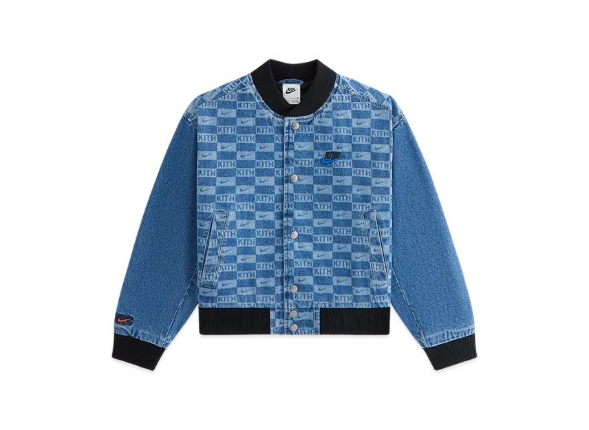 Kith x Nike Kids Veste universitaire en jean gravée au laser "Mystic Navy"