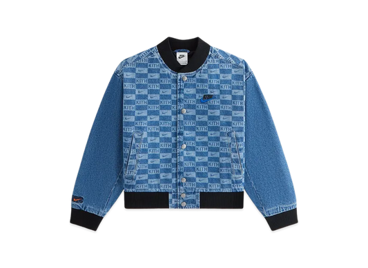 Kith x Nike Kids Denim Laser Etched Varsity Jacket "Mystic Navy"