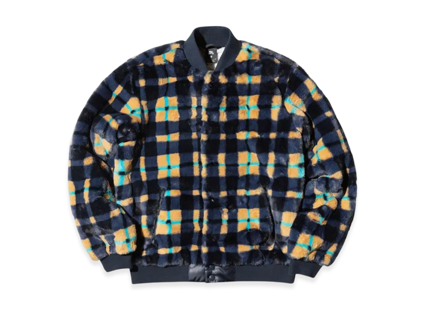 NikeSB Dunk High x Concepts Crossover Skateboard Sports Plush Plaid Jacket Asia Edition "Dark Obsidian/Dark Obsidian"