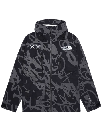 Black and gray patterned jacket with a brand logo on a white background