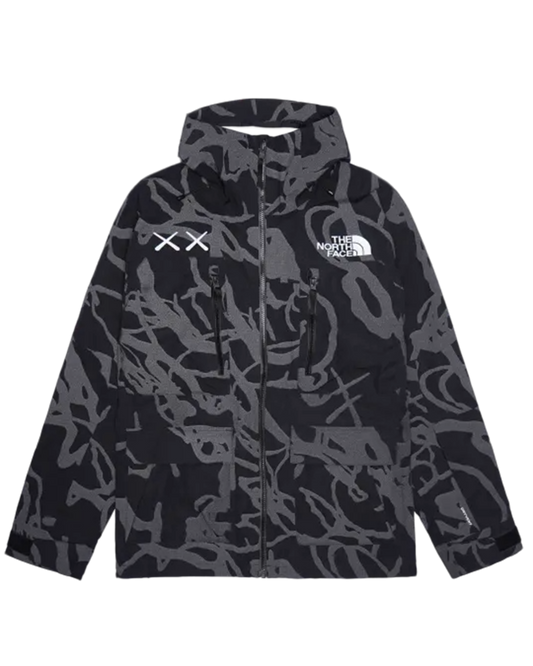 Black and gray patterned jacket with a brand logo on a white background